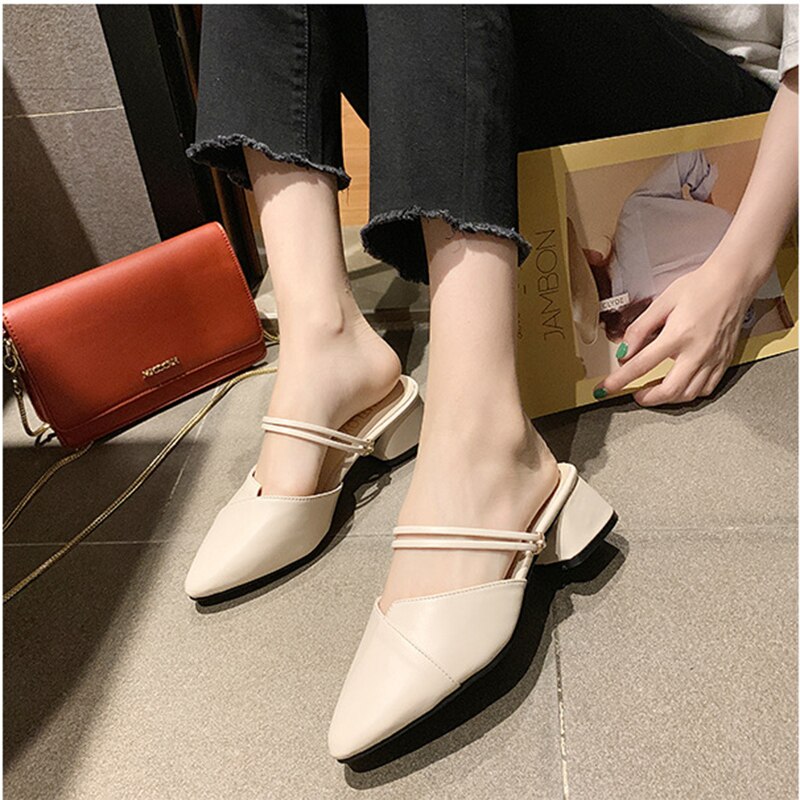 Sandalen dames eenvoudig dikke hak dames sandalen zonder hak luie dames sandalen met hak baotou hoge hakken