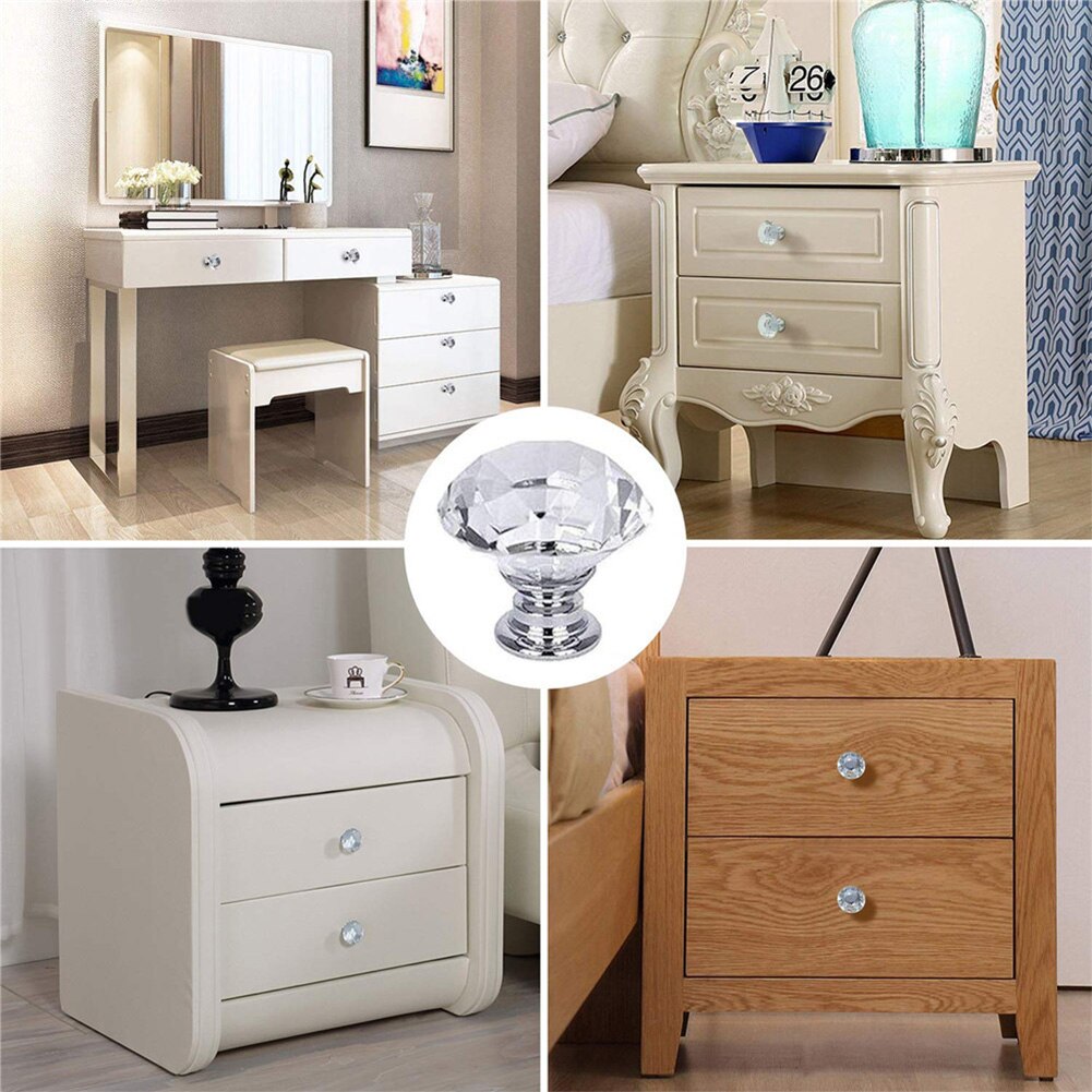 20-40Mm 10Pcs Draagbare Meubels Handvat Diamant Kristal Glas Legering Deur Ladekast Kast Trekken Knoppen Wereldwijd winkel Set