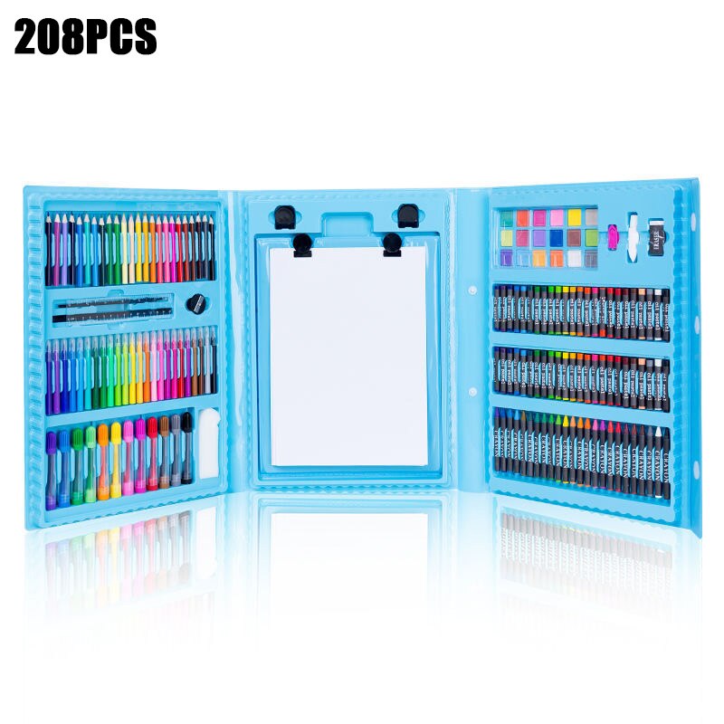 208 PCS Kid Draw Set Colored Pencil Crayon Watercolors Pens Drawing Set Toy Drawing Art Marker Pens School Supplies Kid: 208 PCS Blue