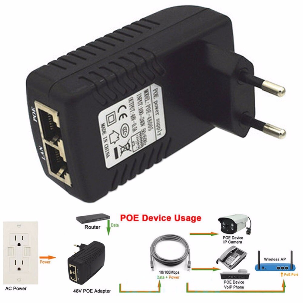 48 V 0.5A Parede Plug POE Injector Adaptador Ethernet IP Phone/Camera Power Plug Abastecimento UE C26