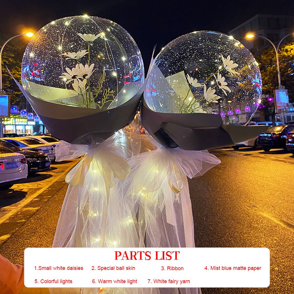 Poignée Ballon Led Avec Des Bâtons Lumineux Transparent Rose Bouquet Avec Batterie Paquet Pour Anniversaire De Mariage Saint-Valentin: F
