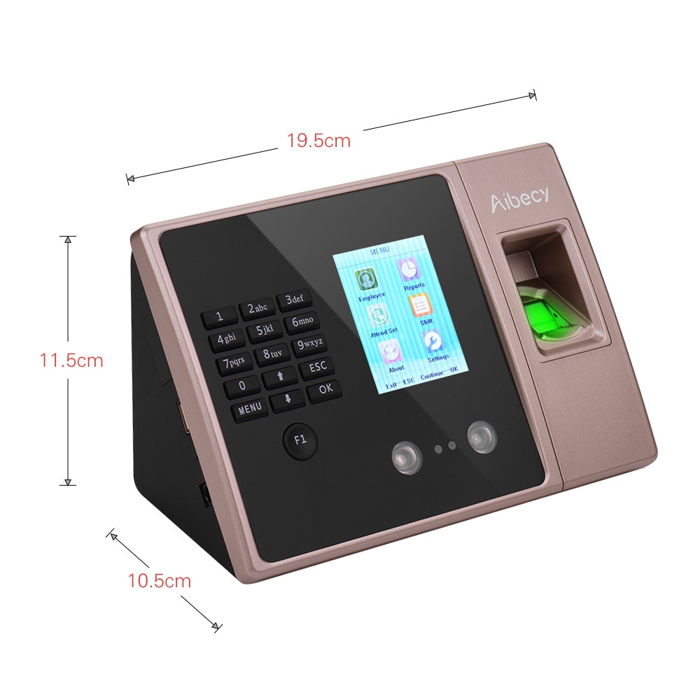 Aibecy Multi-language Biometric Fingerprint Attendance Machine with HD Display Screen Face Fingerprint Password for office