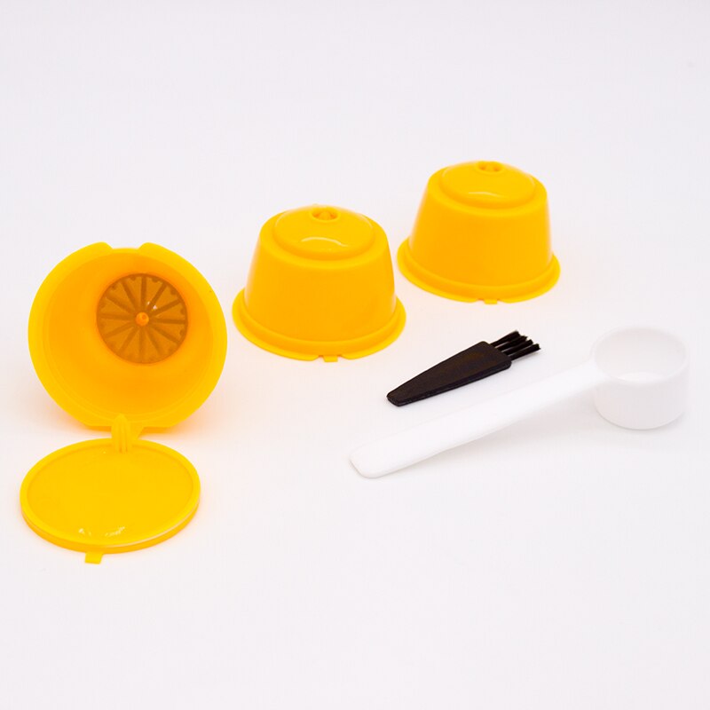3 st återanvändbara nespresso kaffekapslar filterkopp för nescafe dolce gusto dripper påfyllningsbara kaffekapslar med skedborste: Gul