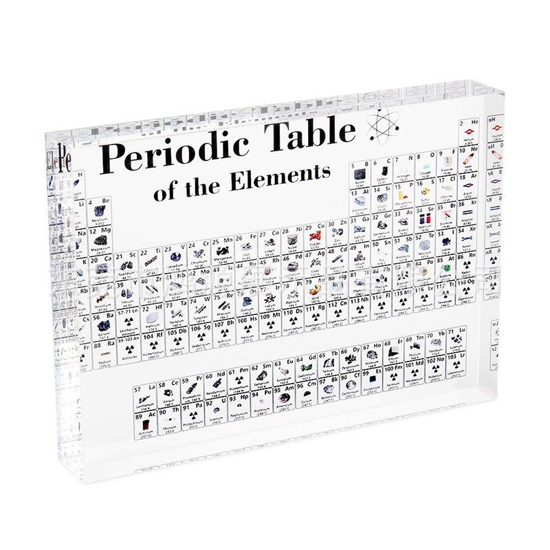 Tableau périodique Transparent en acrylique, affichage avec éléments réels, enseignement pour enfants, d'anniversaire, élément chimique, décoration de la maison: 200x125x24mm
