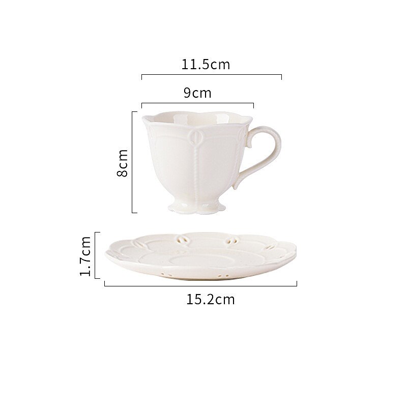 European Decorative Border Plate White Ceramic Wedding Party Dessert Tray Cake Dish Home Pasta Bread Breakfast Service Plate: 1 Cup 1 Saucer A