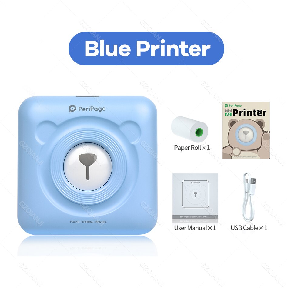 Peripage – Mini-imprimante Photo Portable sans fil A6, 58mm, avec étiquette autocollante et Notes,: Blue Printer