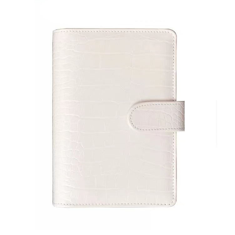 A6 PU Leather Notebook 6 Ring Binder for A6 Filler Paper, Loose Leaf Personal Planner Binder Cover with Magnetic Buckle Closure: White