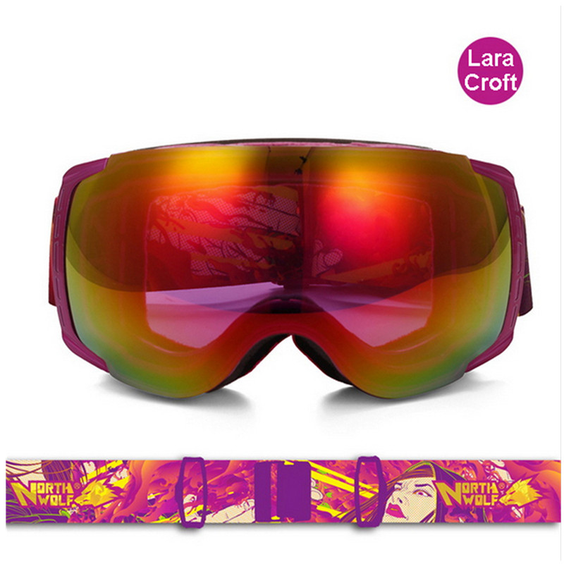 NORTH WOLF gafas de esquí profesionales Unisex Anti-niebla gafas de esquí dobles UV400 gafas de esquí deportivas de nieve gafas de Snowboard: Lara