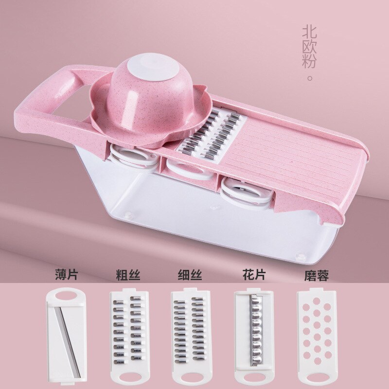 Multi-Function Vegetable Slicer Potato Slicer Household Kitchen Carrot Wiper Grater Manual Slicer: Pink