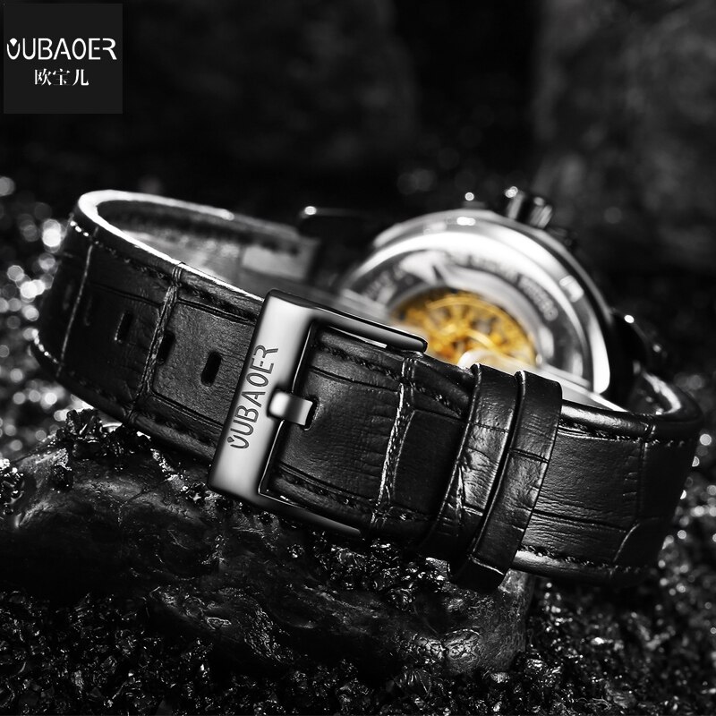 OUBAOER-Reloj de pulsera para hombre, de negocios, automático, Tourbillon, mecánico, resistente al agua, masculino,