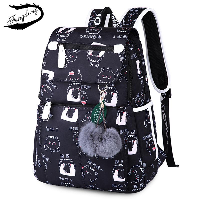 Mochila moderna con estampado de flores para mujer, bolso de hombro impermeable, Chica adolescente, escolar: Smile black