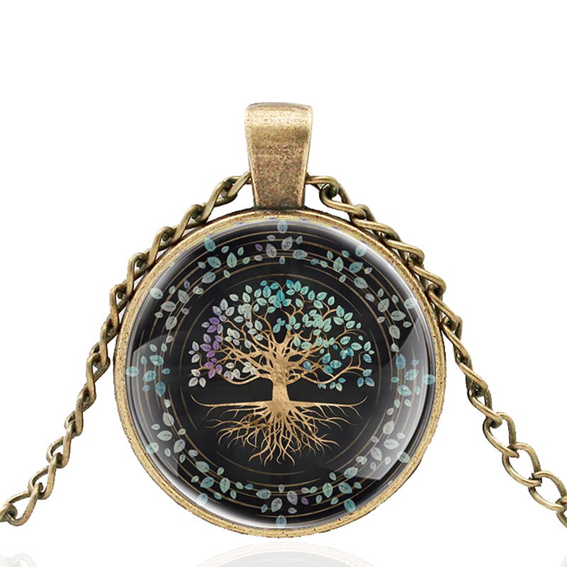 Klassieke levensboom hand van vriendschap bronzen glazen koepel ketting mannen vrouwen hanger sieraden: Bronzen