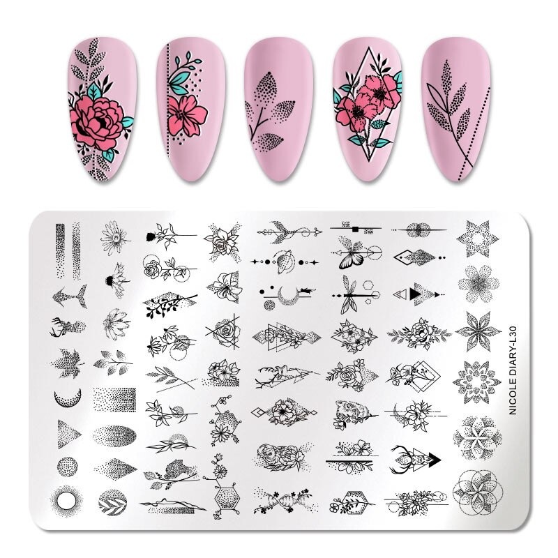 Nicole dagboek karakter gezicht nagelstempelplaten planten bloemen nagelstempelplaten roestvrijstalen stempelsjabloon: Nicole dagboek -l30