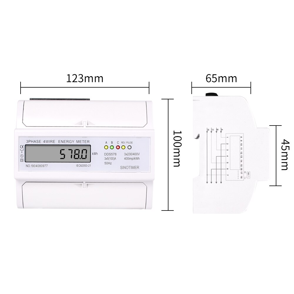 Heavy Load 100A Three Phase 380V AC Wattmeter Digital and Mechanical Analog Electricity Energy Meter 35mm DIN Rail Mounted