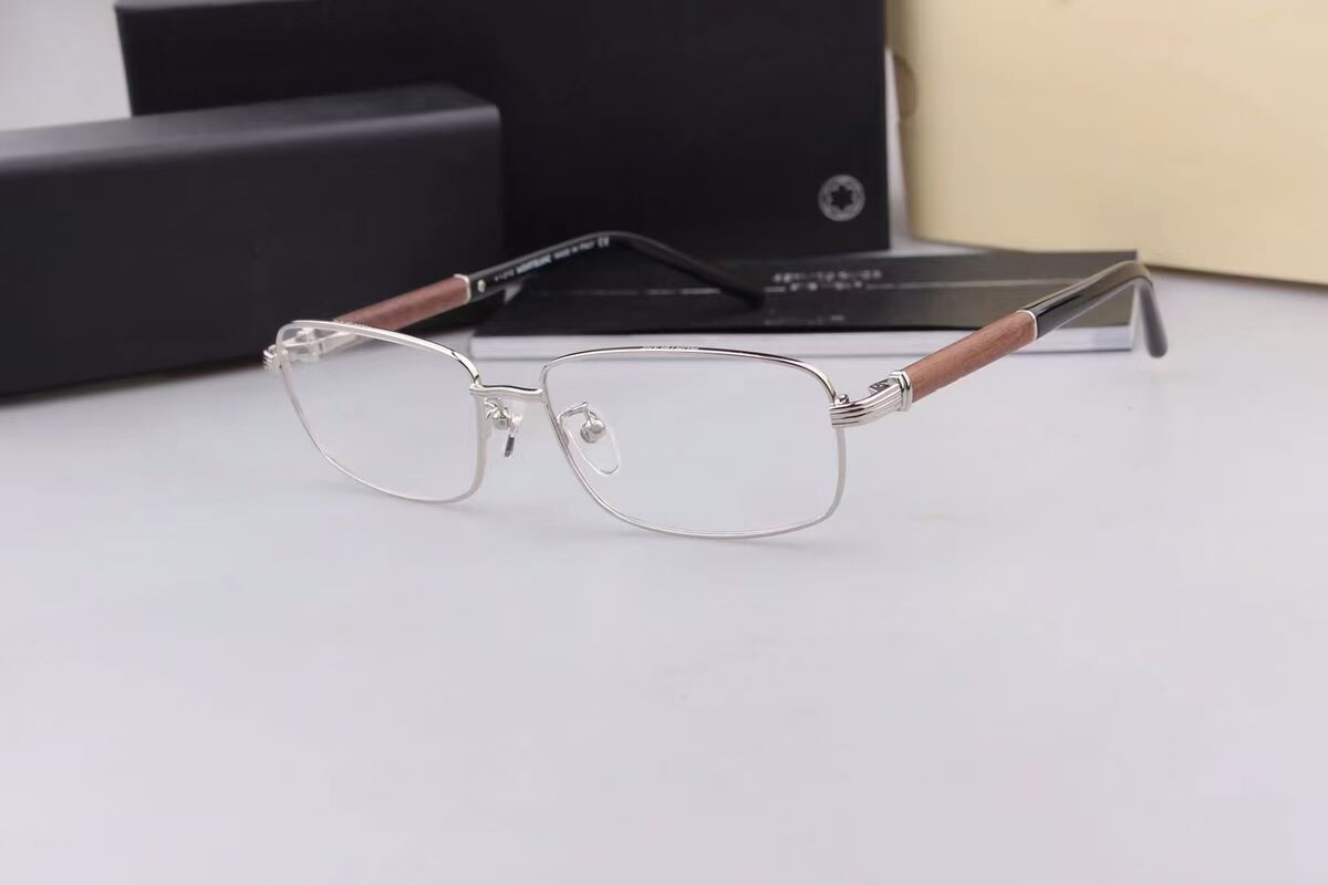 MONT Brand Vintage Wood Legs Optical Eyewear Frame Business Lightweight Myopia Prescription Glasses Frames MB448: Sliver