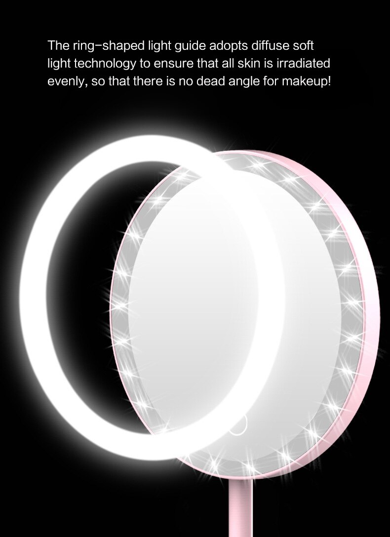 LED Makeup Mirrors with Ring Light HD Vanity Mirrors Smart Touch Control Illuminated Stand Up Desk Table Mirror USB Charge