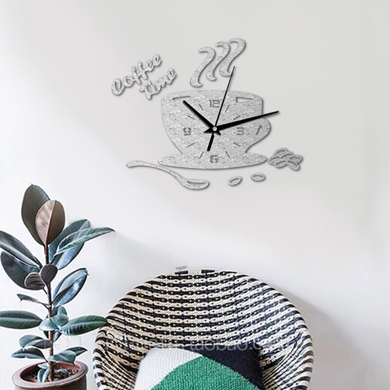 3D DIY Coffee Time Clock Acrylic Wall Clock Modern for Kitchen Home Decor Cup Shape Wall Sticker Hollow Numeral Clock DA406