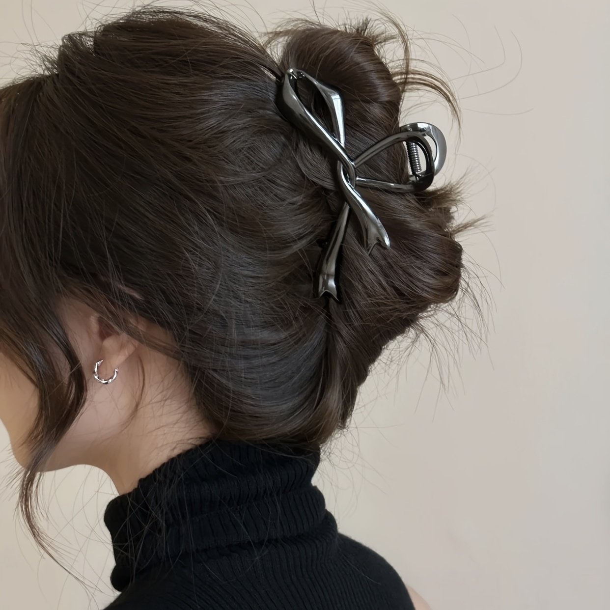 Nuevas pinzas para el cabello con lazo de cinta Vintage, pinzas para el cabello de Metal, tocado de cangrejo, horquillas, cola de caballo de tiburón para mujer, accesorios para el cabello, pasadores: Negro