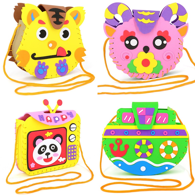 Children DIY EVA Handmade Bags DIY 3D Stickers Craft Toys Kindergarten DIY Toys Handmade Materials Bags Cartoon Small Handbags