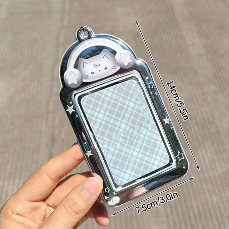 Portatarjetas de fotos de gato Y2K, soporte para sesión fotográfica Idol Kpop, llavero, mochila, colgante de exhibición, funda protectora para tarjeta de estudiante, álbum de fotos