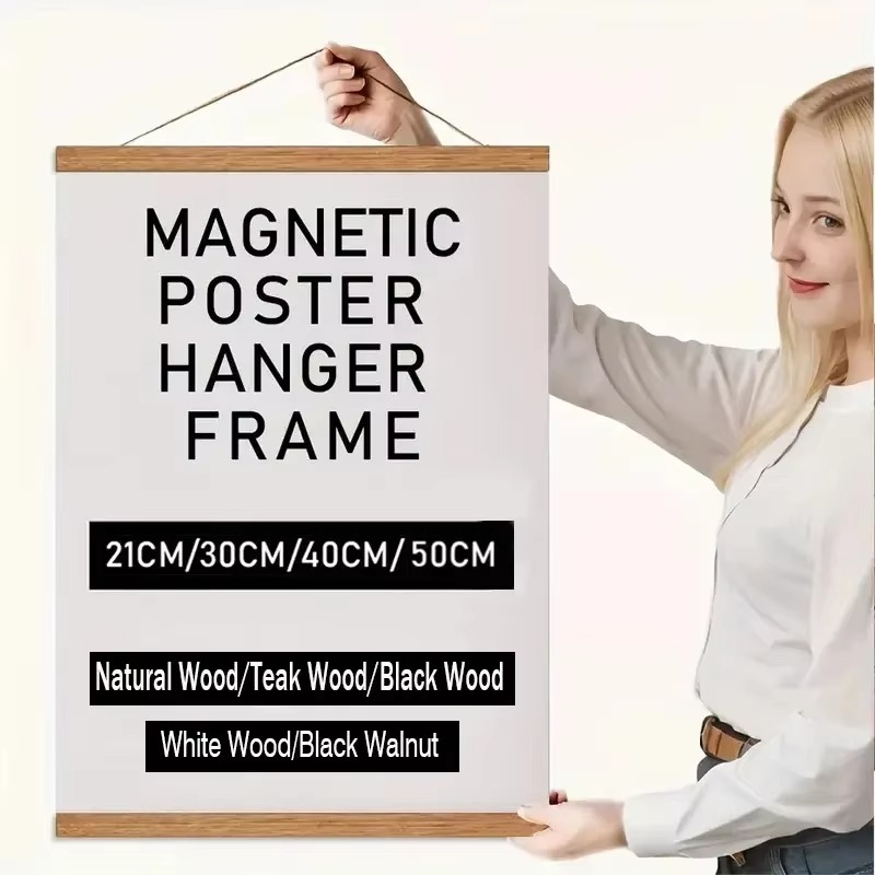 60cm 70cm 80cm 90cm magnetisk plakatophæng teak fyrretræ maleriramme 5 farver træ fotoramme sort hvid lærredsramme