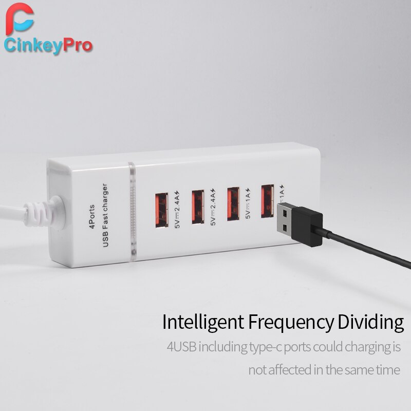 CinkeyPro 4-Ports USB Charger with LED Light Table Adapter Mobile Phone Fast Charging for iPhone iPad Samsung Universal