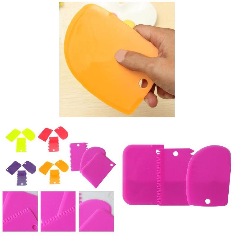 3 stuks plastic deeg glazuur fondant schraper taartdecoratie bak gebak gereedschap effen glad gekarteld rand spatels uitstekers fea 889