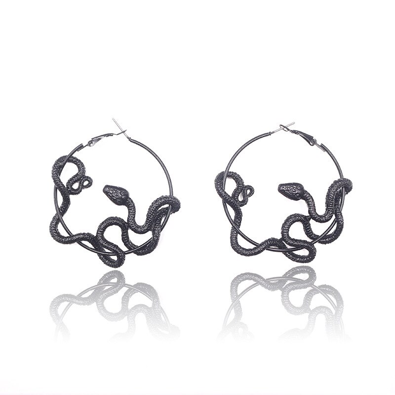 Punk big snake hoop øreringe vintage crazy twining slanger øreringe kvinder dyr vedhæng statement øreringe smykker: Sort