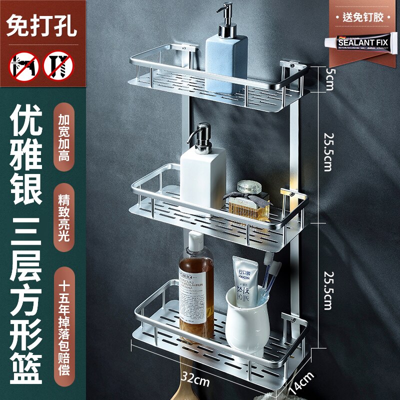 Ruimte Aluminium Punch-Gratis Badkamer Plank Badkamer Hoek Hoek Rek Muur Opknoping Nail-Gratis Driehoek Mand: Thick Three layer