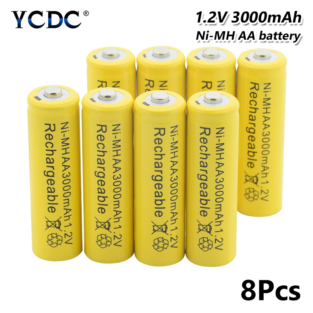Replacement Ni-MH AA Li-Po Lithium Li-polymer Battery 3000mAh 1.2V Rechargeable Batteries Cell For Torch Toy Car Razor: 8 Pcs