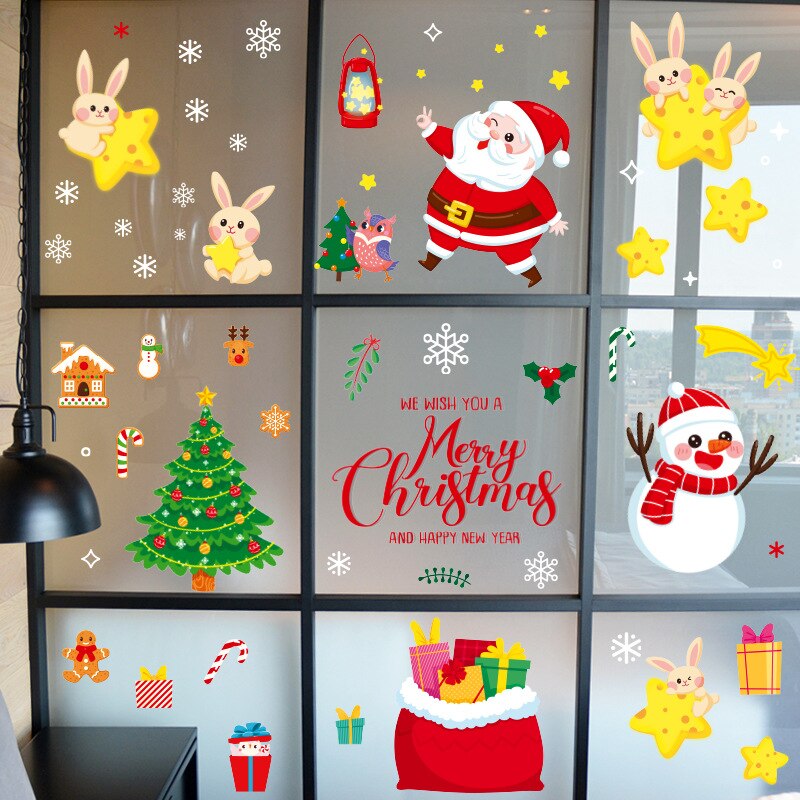 18 Stuks Kerstraamstickers - Rendier & Sneeuwpop Elektrostatische Decoraties Voor Glas En Etalages