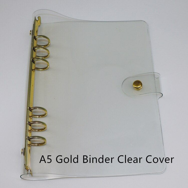 A5 A6 Glitter Binder Cover Soft Clear PVC Notebook Rose Gold Round Ring Protector with Snap Closure DIY Journal Planner Cover: A5 Clear Gold