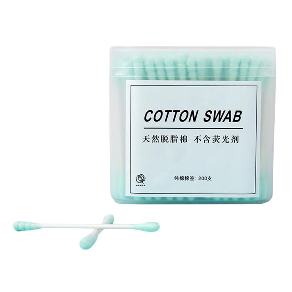 Coton-tige avec manche bâton, 200 pièces, coton-tige, applicateur de nettoyage, Extension de cils, outil cosmétique: Green