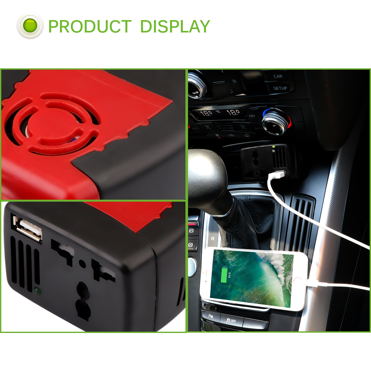 Onever 150w dc 12v til  ac 220v auto bil strømomformer bil spænding inverter adapter oplader usb opladning bil elektronisk tilbehør