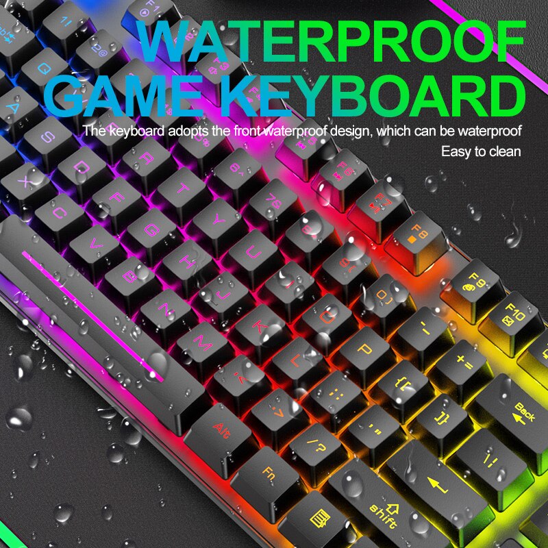 Wireless Keyboard and Mouse Kit 87 Keys Mechanical Feeling Gaming Keyboard Rechargeable LED Backlit 2.4G Mouse 2400dpi PC