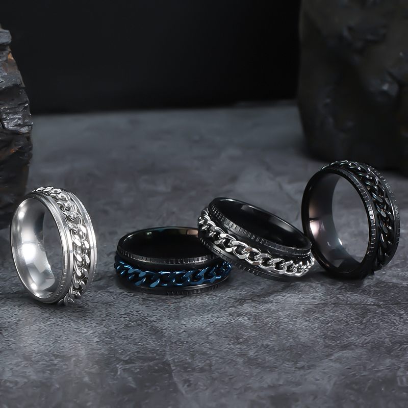 I metal spinner fidget fede ringe til mænd rustfrit stål roterbar kæde angst lindring spinning ring anillo antiestres