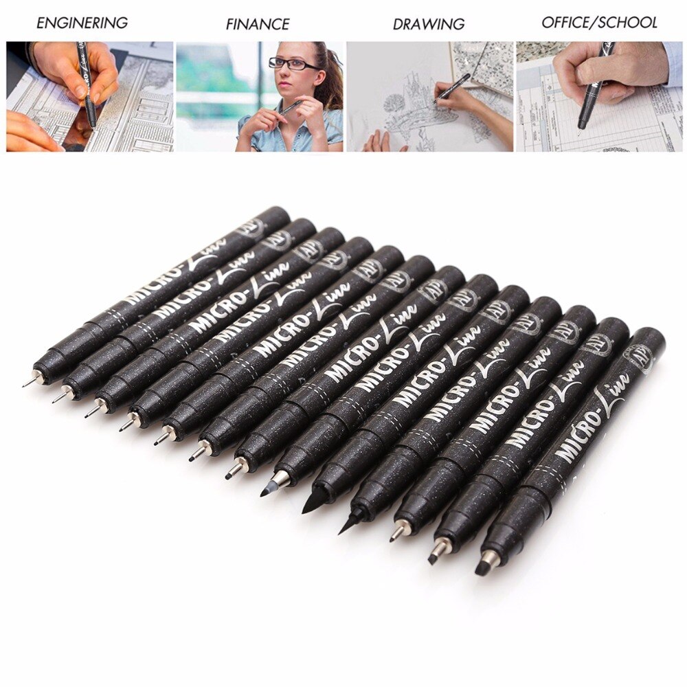 Premium 13Pcs Micron Naald Tekening Lijn Pen Hand Belettering Pennen Waterdicht Pigment Sketch Markers Pen Voor Art Supplies