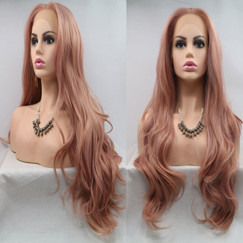 Bombshell Loose Natural Wave Synthetic Hair Lace Front Wig Mix Rose Pink Heat Resistant Fiber Hair Middle Parting For Women Wigs