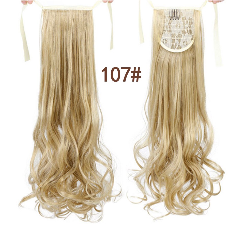 HUAYA 22 Inch Synthetic Long Curly Ponytail Clip In Hair Extensions Tail on False Hair Black Blonde Brown Pony Tail Hairpieces: 006-107