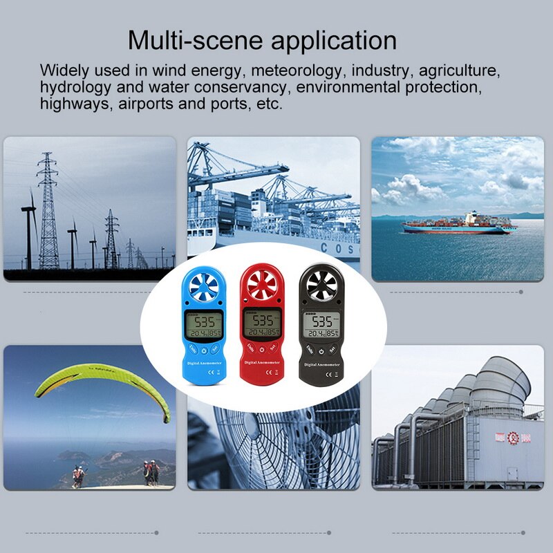 Digital Anemometer Handheld LCD Wind Speed Meter With Temperature Wind Max/Min Data Measuring Wind Speed