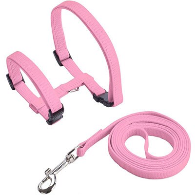 Justerbar kattesele med båndsett myk nylon skitt sele stropp krage til liten valp kjæledyr hund kattunge katt bly til å gå: Rosa