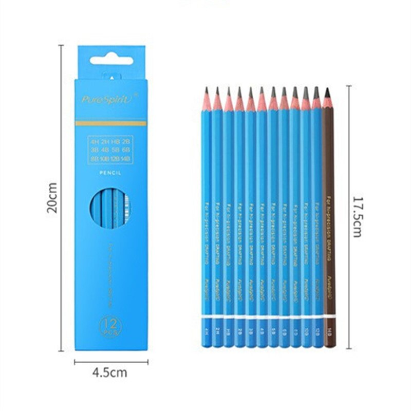 12 pcs/box pencil 2B to 14B Full range of art pencils student painting pen sketch pen wooden charcoal pencil