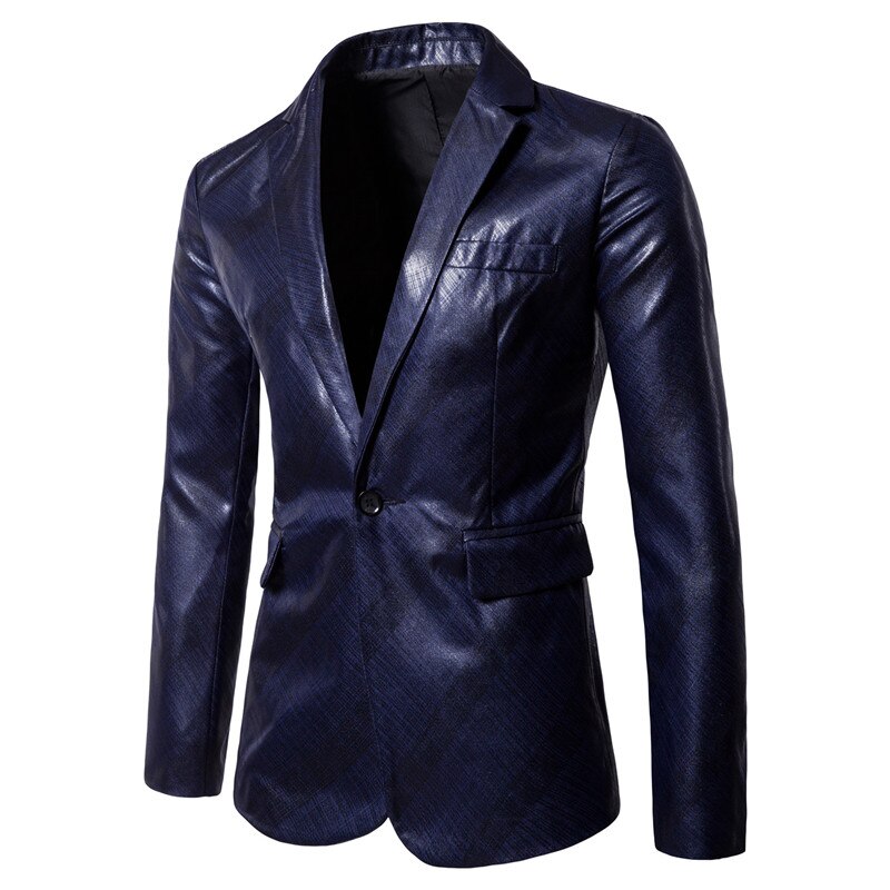 Blazer heren casual schuine streep bedrukte glanzende blazer masculino heren klassiek bruidsjonkers trouwpakken feestjas 3xl: Marine / Ik