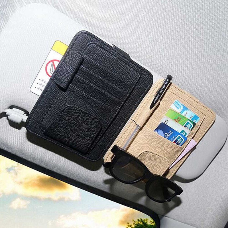 Visière pare-soleil de voiture avec porte-carte | Anti-éblouissement, outils Anti-éblouissement, lunettes multifonctions, stylo Clip en cuir PU, accessoires d'intérieur pour voitures