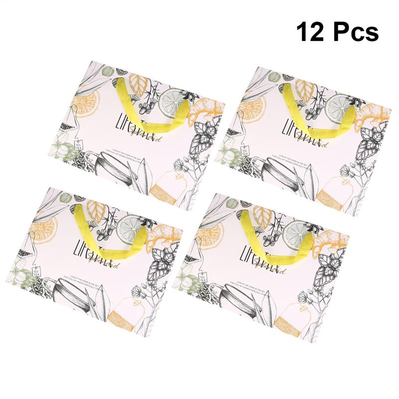 12PCS Portable Bags Fruit Tea Printed Paper Handbag Cute Candy Snacks Bags Party Favors