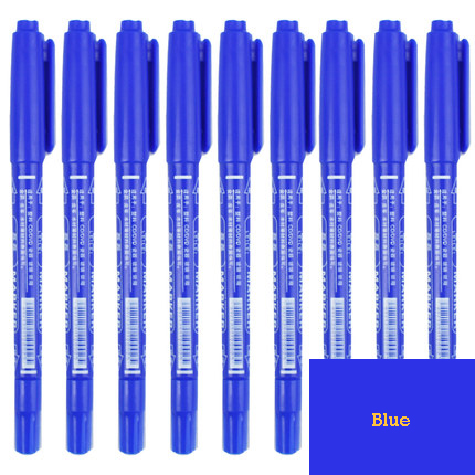 10pcs Double-headed Marker Pen Oily Waterproof Marker Pen for Tyre Markers Quick Drying Signature Pen Stationery Supplies: Blue