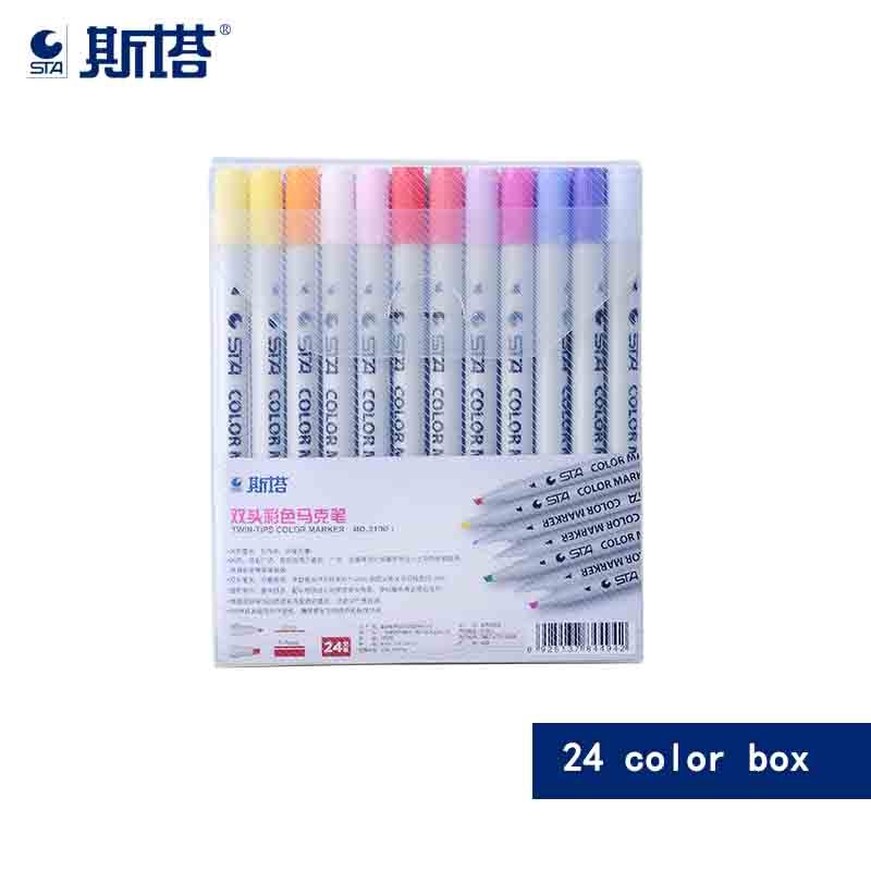 STA 3100 Doppel-kopf Farbige Wasser Marker Schüler Hand Malerei 12/24/36/48/60 /80 farbe einstellen Alkohol Tinte ungiftig Kunst markieren: 24 Farben a einstellen