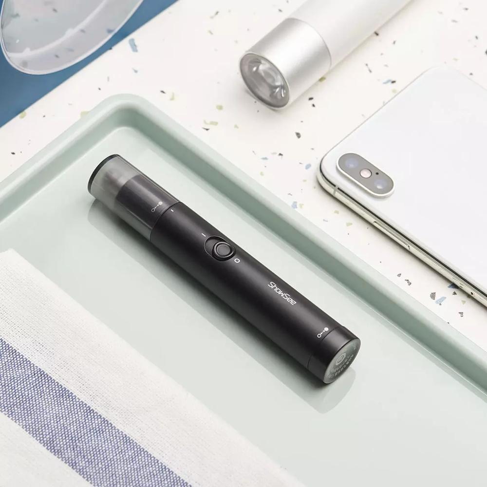 Xiaomi mijia showee  c1- bk bærbar elektrisk næsehårstrimmer aftagelig vaskbar dobbeltkantet 360 ° roterende skærehoved