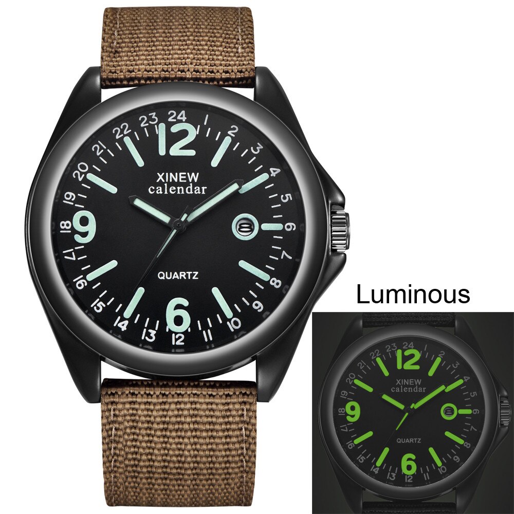 Stilfulde herre lysende kvarts armbåndsure casual alu urskive herre vandtætte sportsure nylon rem relogio masculino: D