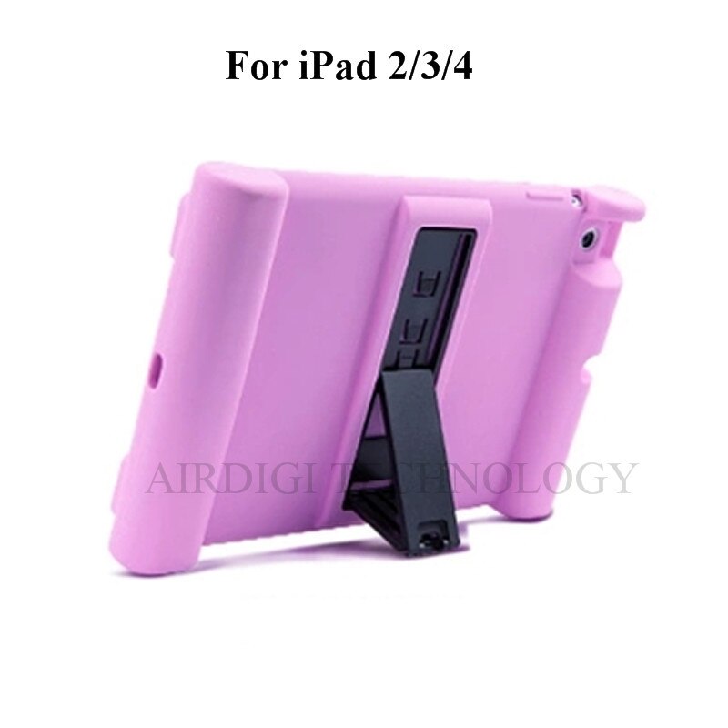 Shockproof Protective Case for Apple iPad 2/3/4 Silicone Proof Case Cover for Home Children Kids with: PURPLE with Kickstan